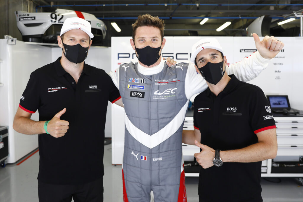 Neel Jani and Kevin Estre celebrating their pole for WEC 8 hours of portimao