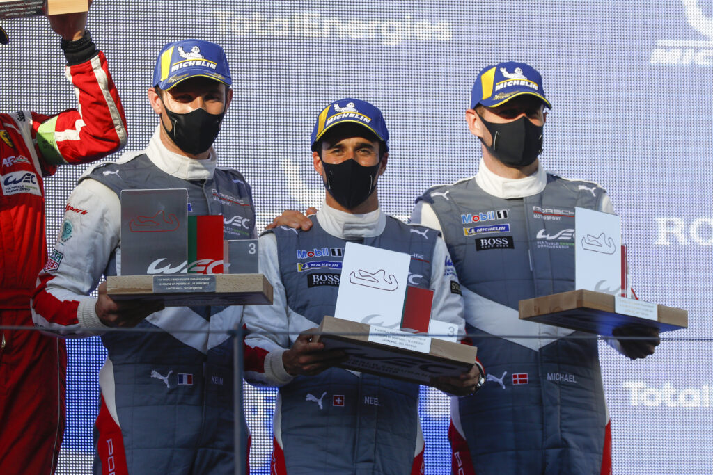 Jani Accepts His Third Place Trophey at the 8 Hours of Portimao